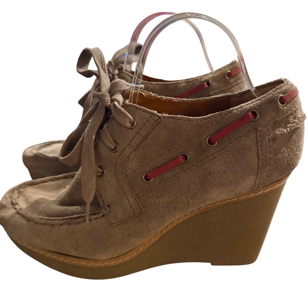 Nine West Vintage America Collection Suede Wedge Ankle Boots Taupe Lace Up‎ 9.5